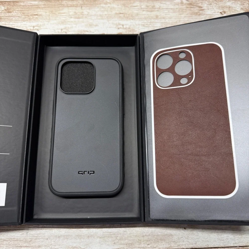 dbrand Grip Case iPhone 15 Pro MagSafe Matte Black Brown Leather New Open Box